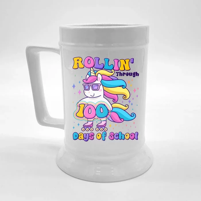 Rollin Through 100 Days Of School Roller Skating Unicorn Front & Back Beer Stein