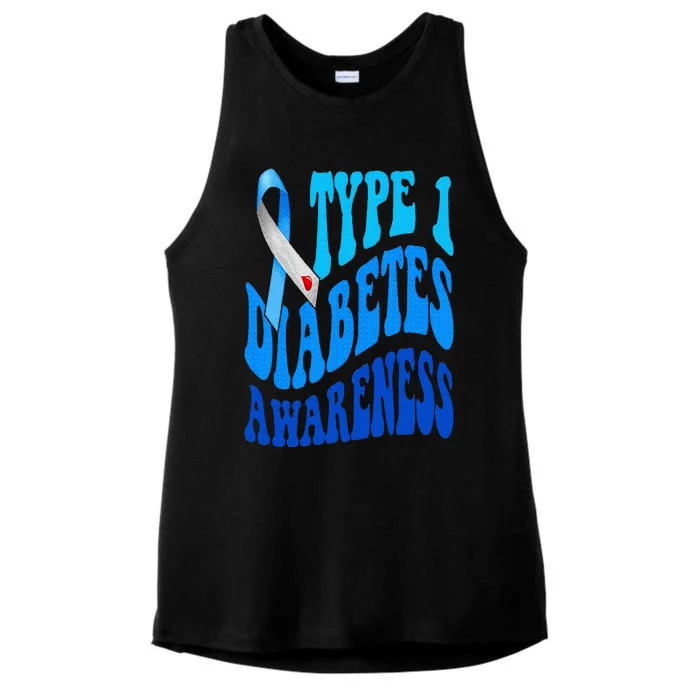 Retro Type 1 Diabetes Awareness Blue Ribbon T1D Warrior Ladies Tri-Blend Wicking Tank