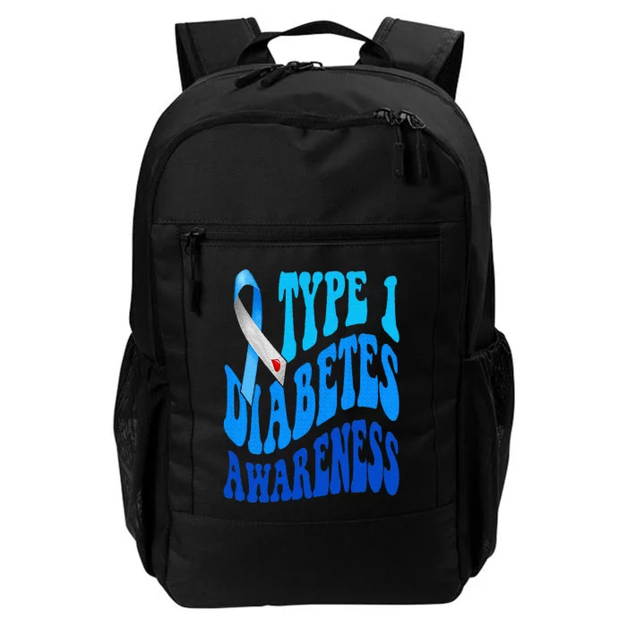 Retro Type 1 Diabetes Awareness Blue Ribbon T1D Warrior Daily Commute Backpack