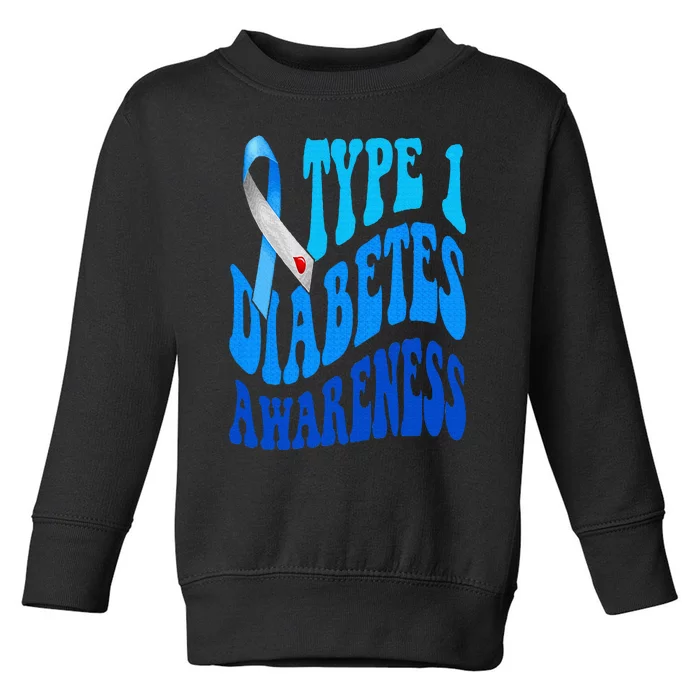 Retro Type 1 Diabetes Awareness Blue Ribbon T1D Warrior Toddler Sweatshirt