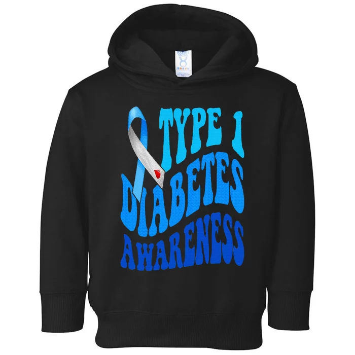 Retro Type 1 Diabetes Awareness Blue Ribbon T1D Warrior Toddler Hoodie