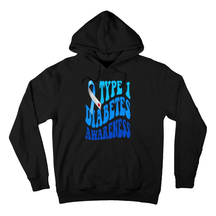 Retro Type 1 Diabetes Awareness Blue Ribbon T1D Warrior Tall Hoodie