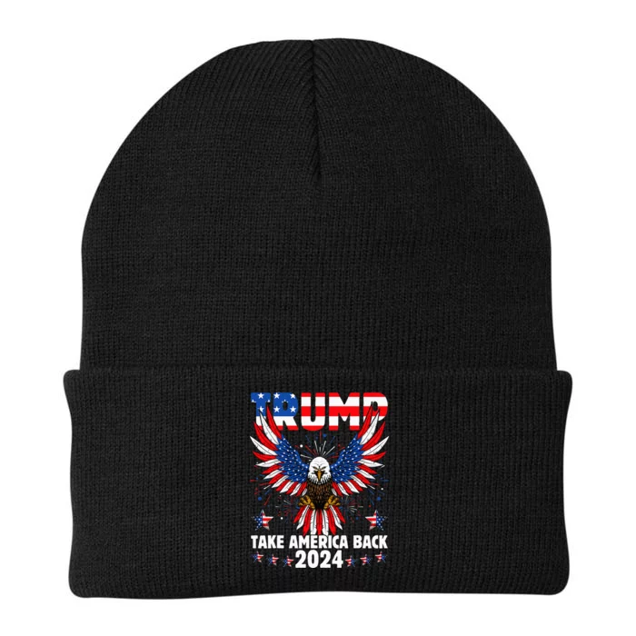 Retro Trump 2024 Take America Back American Flag Trump 2024 Knit Cap Winter Beanie