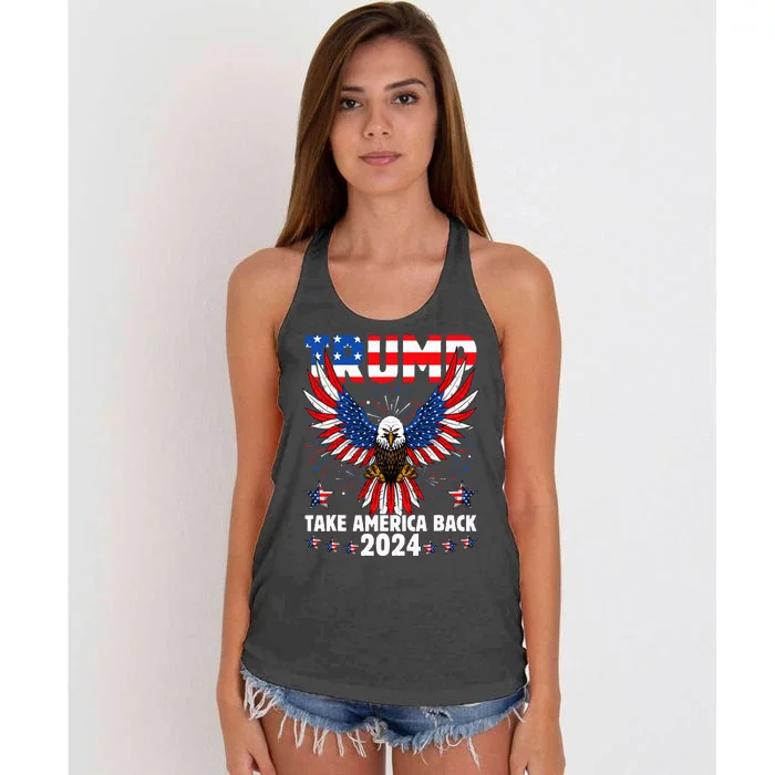 Retro Trump 2024 Take America Back American Flag Trump 2024 Women's Knotted Racerback Tank