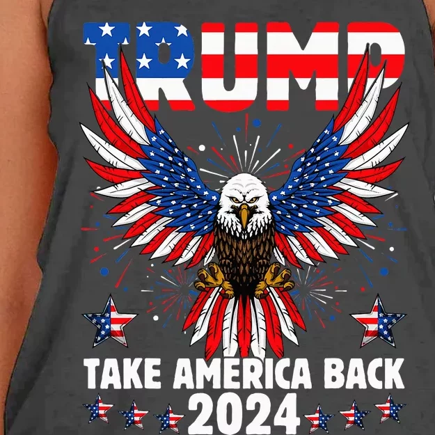 Retro Trump 2024 Take America Back American Flag Trump 2024 Women's Knotted Racerback Tank