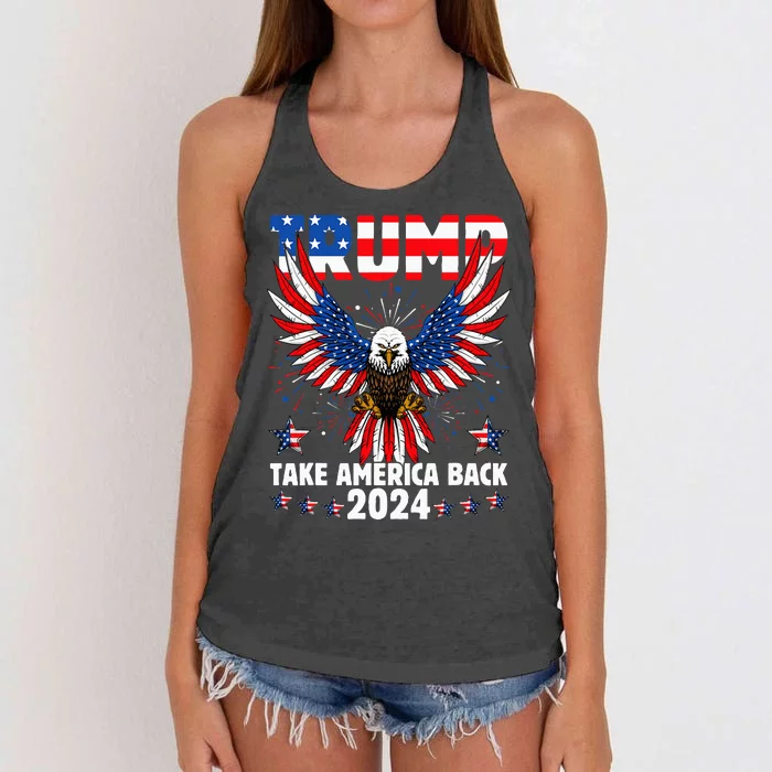 Retro Trump 2024 Take America Back American Flag Trump 2024 Women's Knotted Racerback Tank