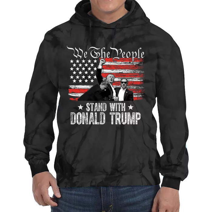 Retro Trump 2024 American Flag Stand With Donald Trump Tie Dye Hoodie