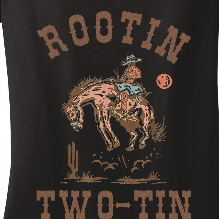 Rootin Twotin 2nd Birthday 2 Year Old Western Cow Bday Women's V-Neck T-Shirt