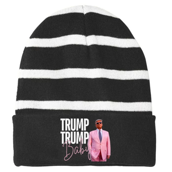 Retro Trump 4 Trump 47 Election 2024 Still Standing Striped Beanie with Solid Band