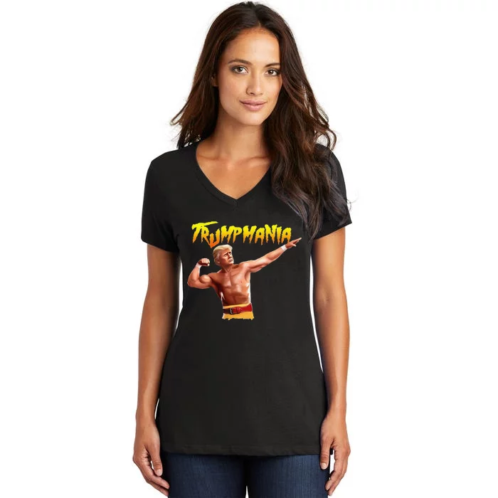 Retro Trump 45 Mania 47 Still Standing Trump 2024 Women's V-Neck T-Shirt