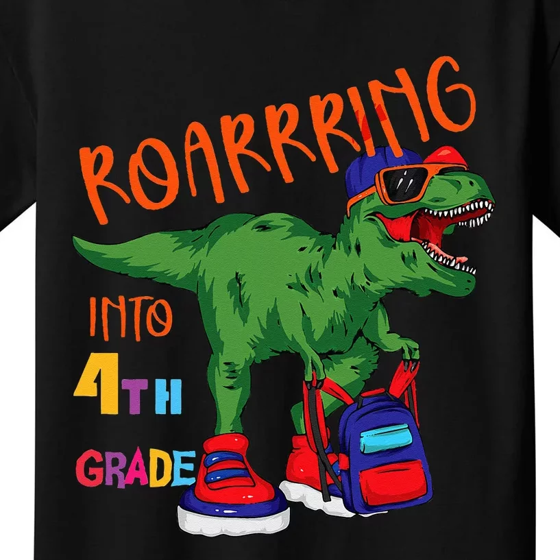 Roarring to 4th grade back to school Dinosaur with backpack Kids T-Shirt