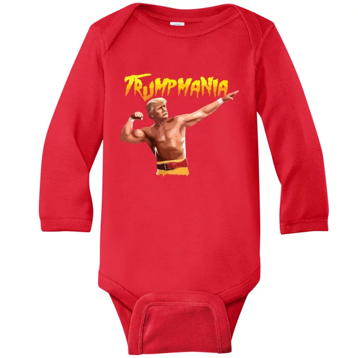 Retro Trump 45 Mania 47 Still Standing Trump 2024 Baby Long Sleeve Bodysuit