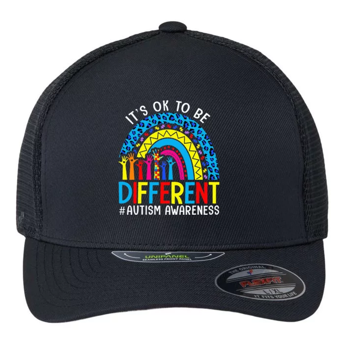 Rainbow Trendy Autism Awareness Tee It's Ok To Be Different Flexfit Unipanel Trucker Cap