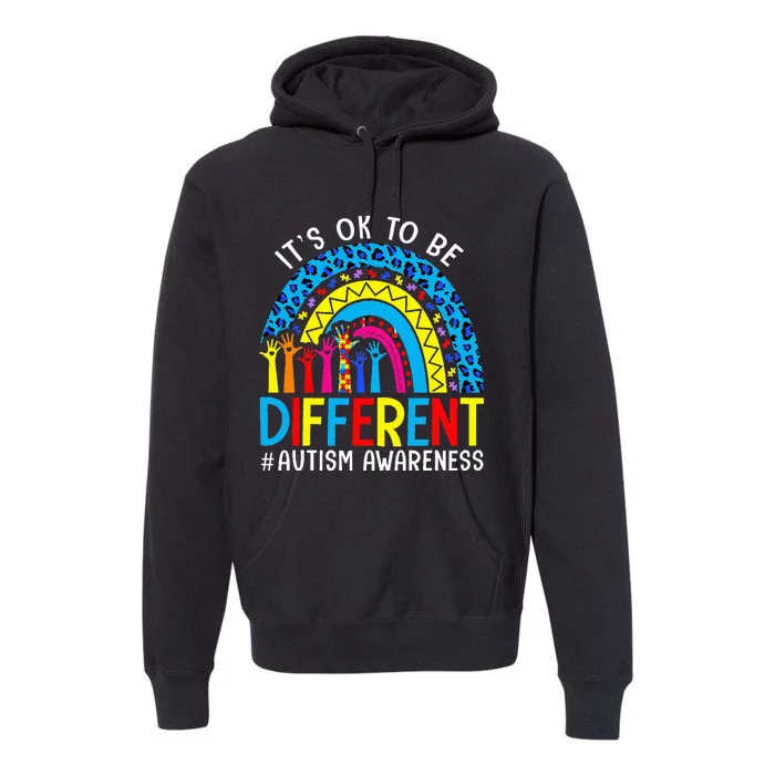 Rainbow Trendy Autism Awareness Tee It's Ok To Be Different Premium Hoodie