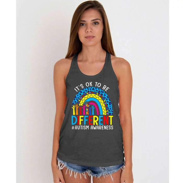 Rainbow Trendy Autism Awareness Tee It's Ok To Be Different Women's Knotted Racerback Tank