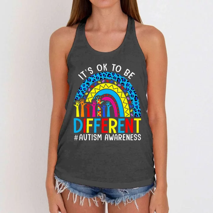 Rainbow Trendy Autism Awareness Tee It's Ok To Be Different Women's Knotted Racerback Tank