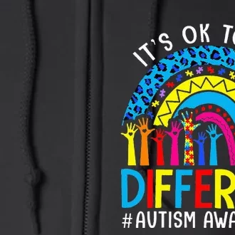 Rainbow Trendy Autism Awareness Tee It's Ok To Be Different Full Zip Hoodie