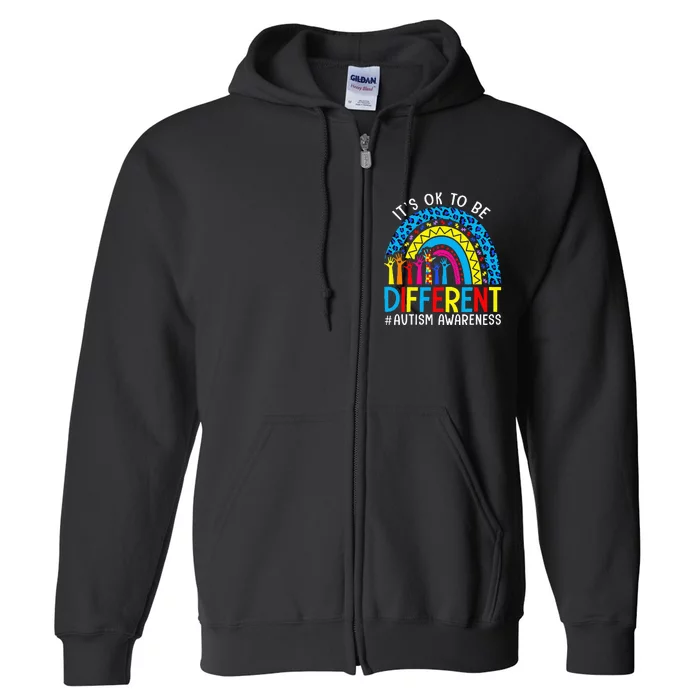 Rainbow Trendy Autism Awareness Tee It's Ok To Be Different Full Zip Hoodie