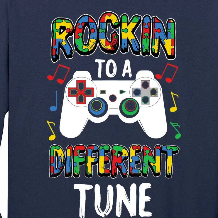 Rocking To A Different Tune Autism Awareness Gamer Gift Tall Long Sleeve T-Shirt