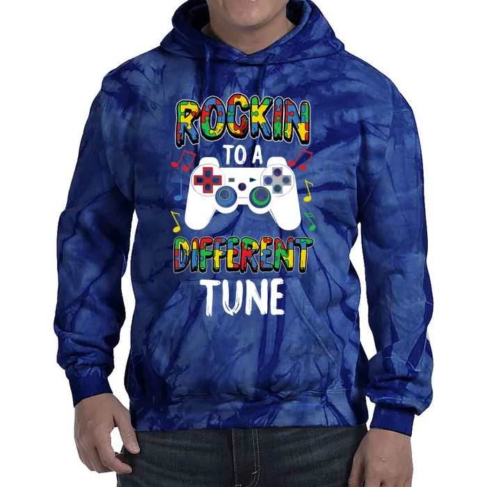 Rocking To A Different Tune Autism Awareness Gamer Gift Tie Dye Hoodie