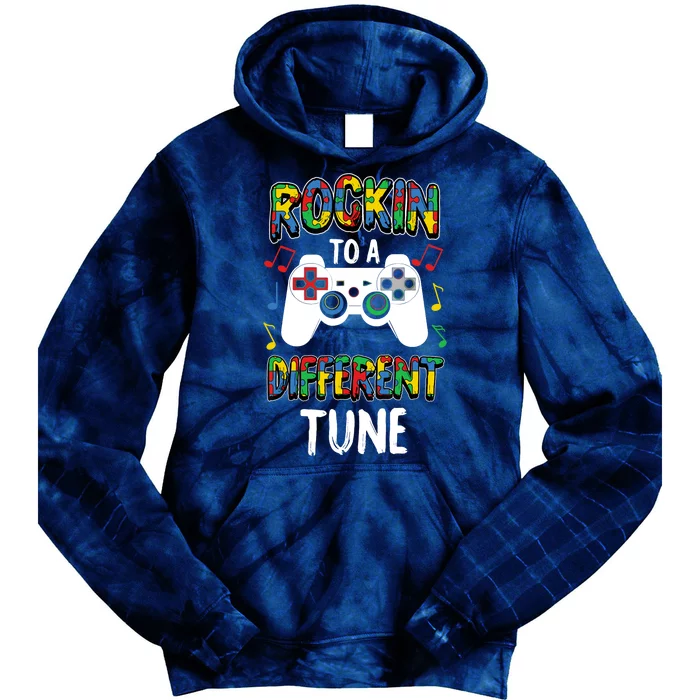 Rocking To A Different Tune Autism Awareness Gamer Gift Tie Dye Hoodie