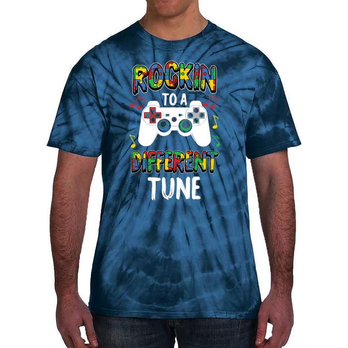 Rocking To A Different Tune Autism Awareness Gamer Gift Tie-Dye T-Shirt