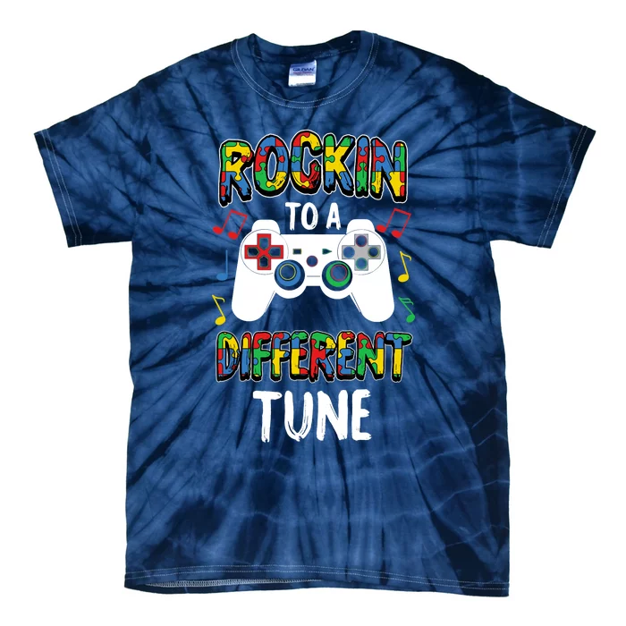 Rocking To A Different Tune Autism Awareness Gamer Gift Tie-Dye T-Shirt