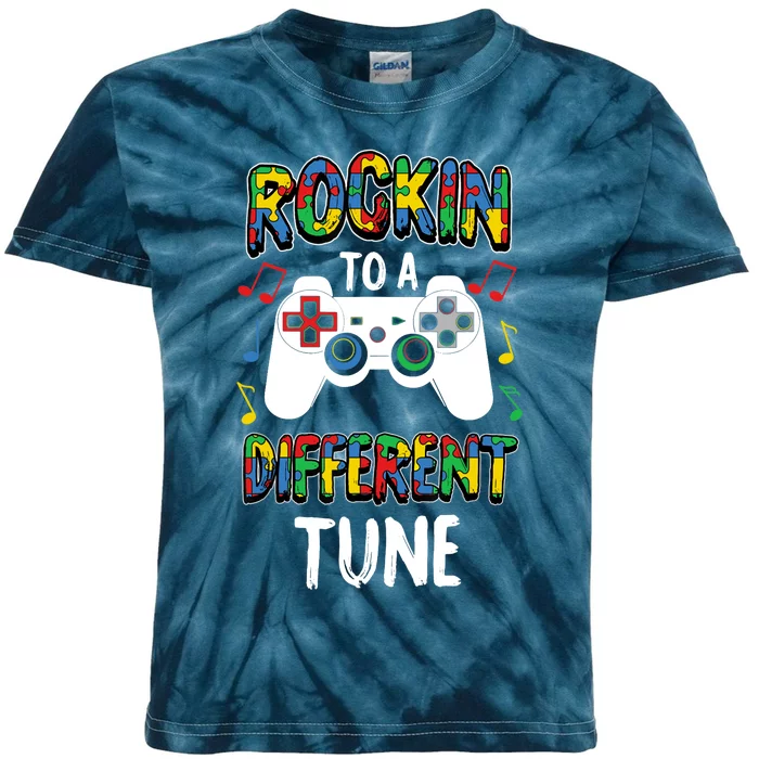 Rocking To A Different Tune Autism Awareness Gamer Gift Kids Tie-Dye T-Shirt