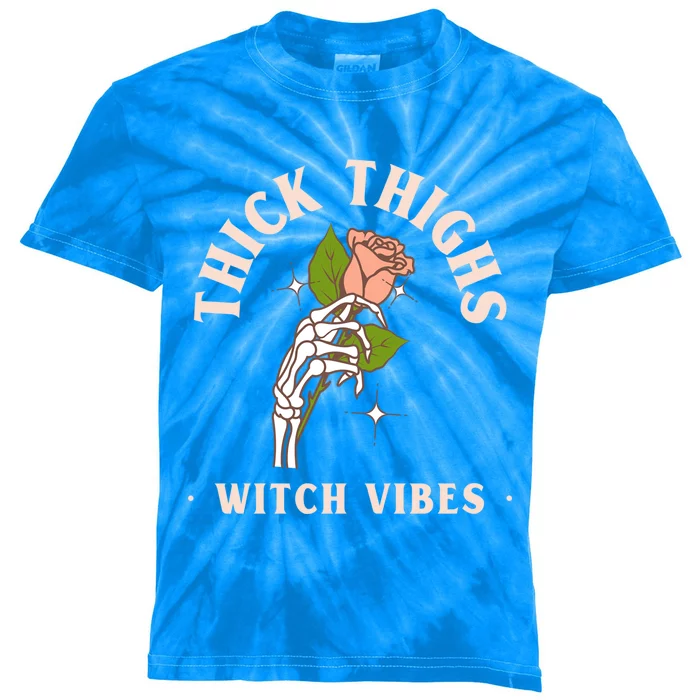 Rose Tattoo Aesthetic Thick Thighs Witch Vibes Skeleton Cool Gift Kids Tie-Dye T-Shirt