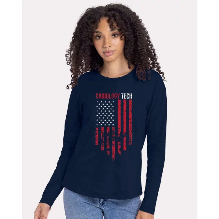 Radiology Tech American Flag Usa Xray Technologist Gift Womens Cotton Relaxed Long Sleeve T-Shirt