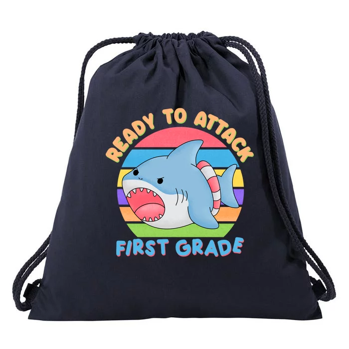 Ready To Attack First Grade Funny Shark Drawstring Bag