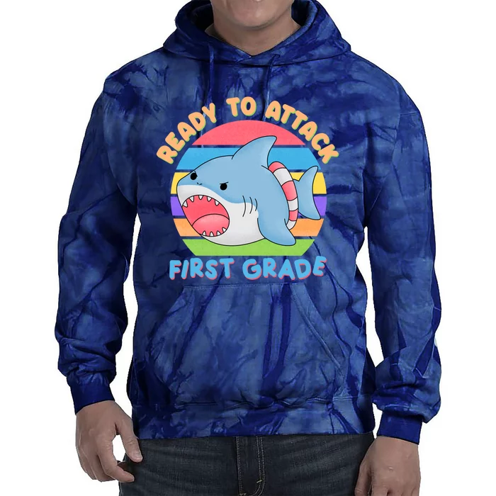 Ready To Attack First Grade Funny Shark Tie Dye Hoodie