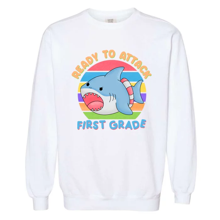 Ready To Attack First Grade Funny Shark Garment-Dyed Sweatshirt