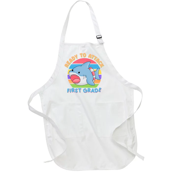 Ready To Attack First Grade Funny Shark Full-Length Apron With Pocket