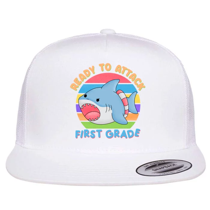 Ready To Attack First Grade Funny Shark Flat Bill Trucker Hat