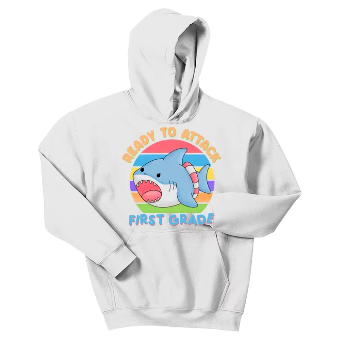 Ready To Attack First Grade Funny Shark Kids Hoodie