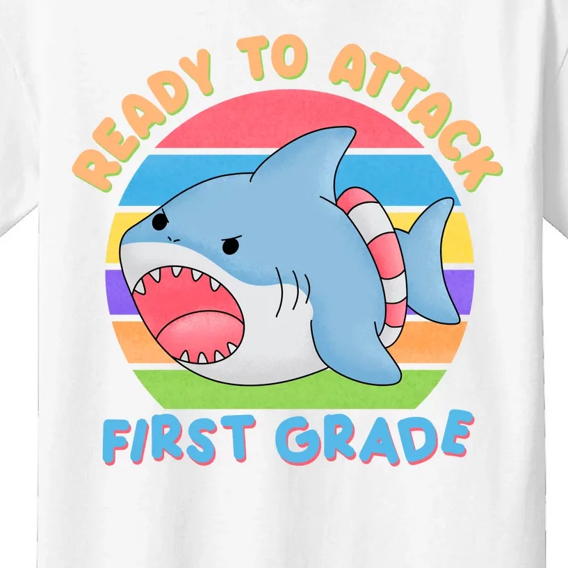 Ready To Attack First Grade Funny Shark Kids T-Shirt