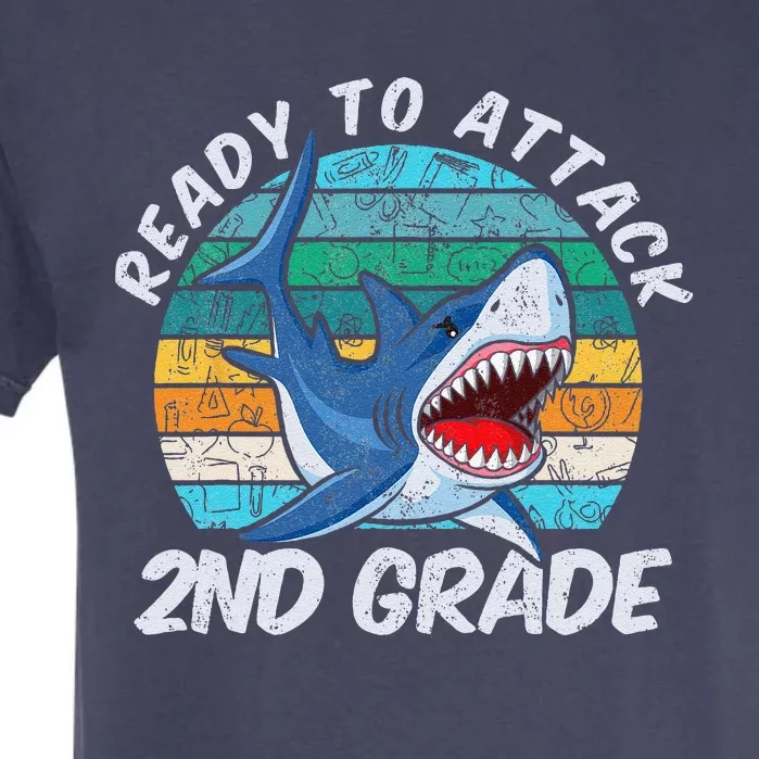 Ready To Attack 2nd Grade Shark Gift Back To School Garment-Dyed Heavyweight T-Shirt