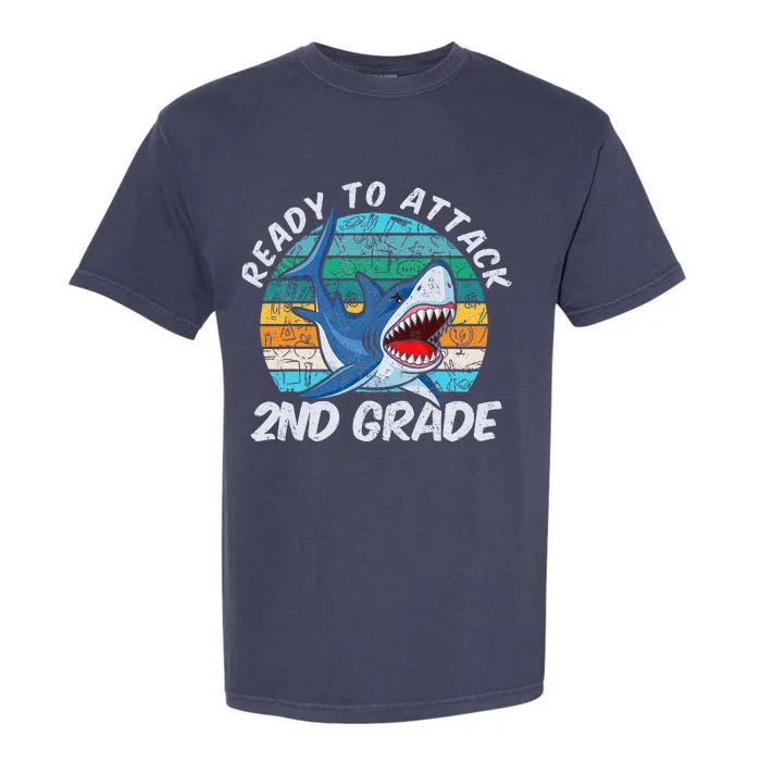 Ready To Attack 2nd Grade Shark Gift Back To School Garment-Dyed Heavyweight T-Shirt