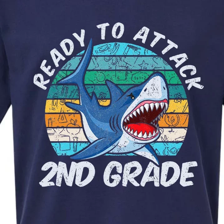 Ready To Attack 2nd Grade Shark Gift Back To School Sueded Cloud Jersey T-Shirt