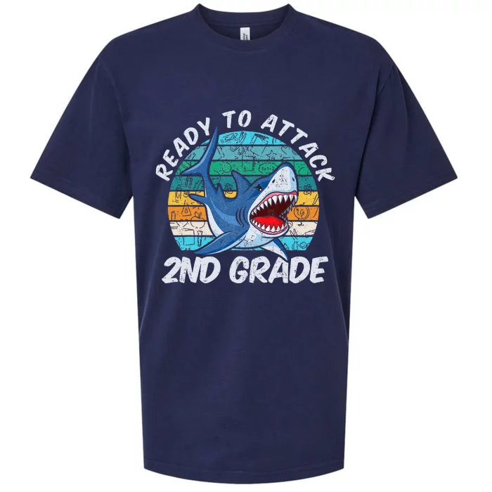 Ready To Attack 2nd Grade Shark Gift Back To School Sueded Cloud Jersey T-Shirt