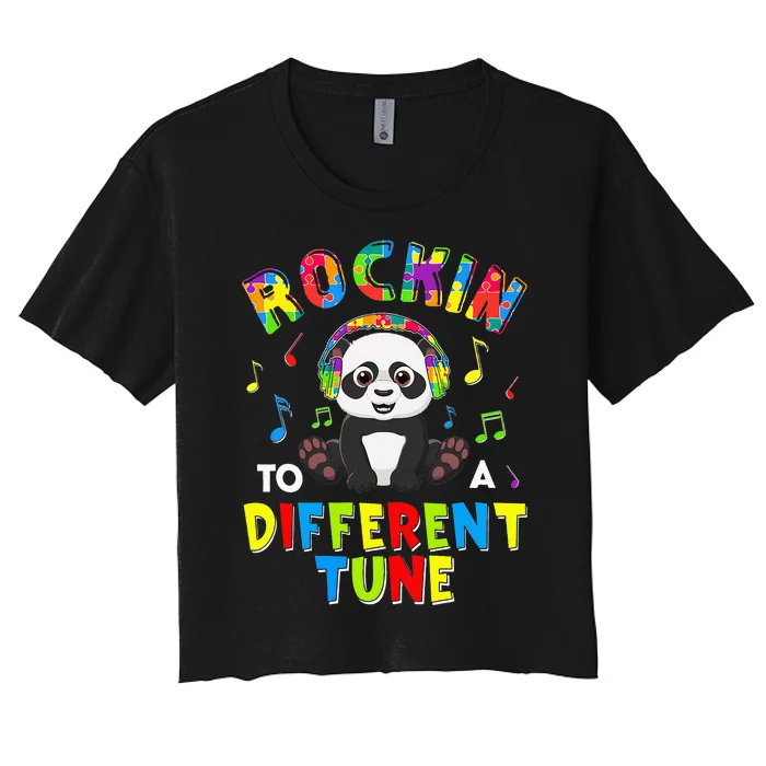 Rockin' To A Different Tune Panda ASD Awareness Women's Crop Top Tee