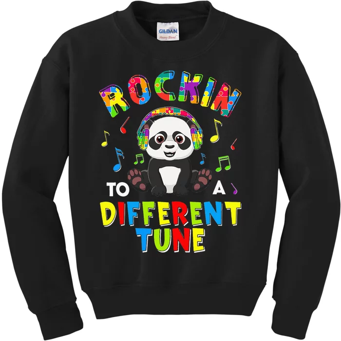 Rockin' To A Different Tune Panda ASD Awareness Kids Sweatshirt