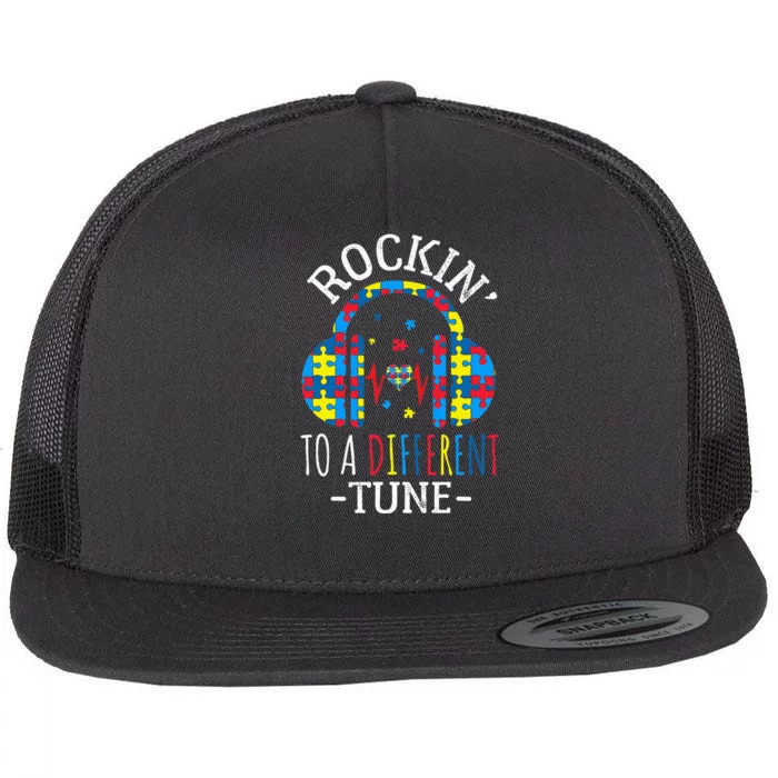 Rocking To A Different Tune Autism Awareness Gamer Flat Bill Trucker Hat