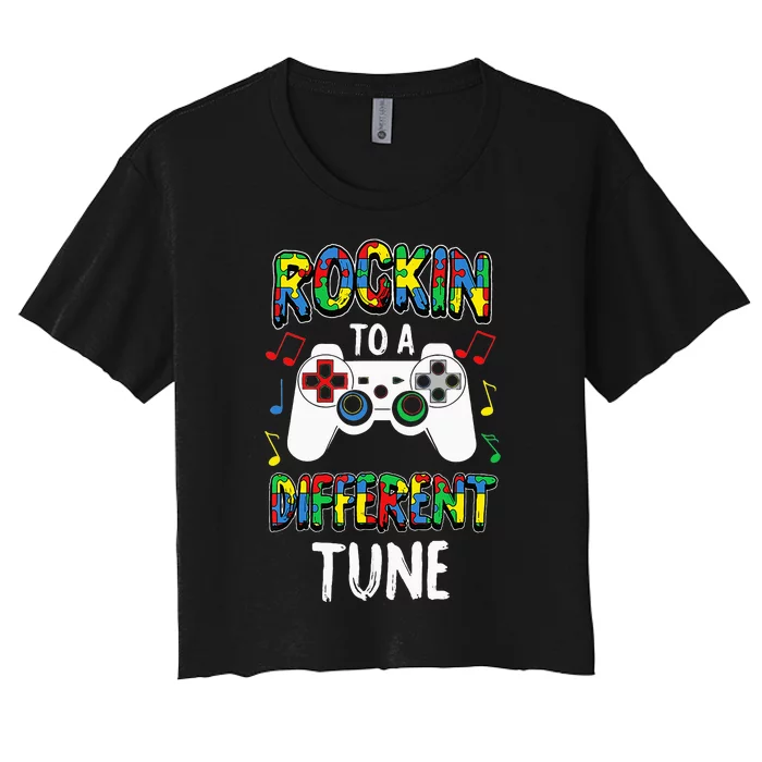 Rockin' To A Different Tune Panda ASD Awareness Women's Crop Top Tee