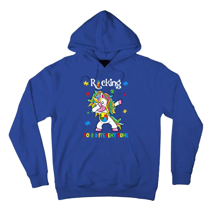 Rocking To A Different Tune Dabbing Unicorn Autism Awareness Gift Tall Hoodie