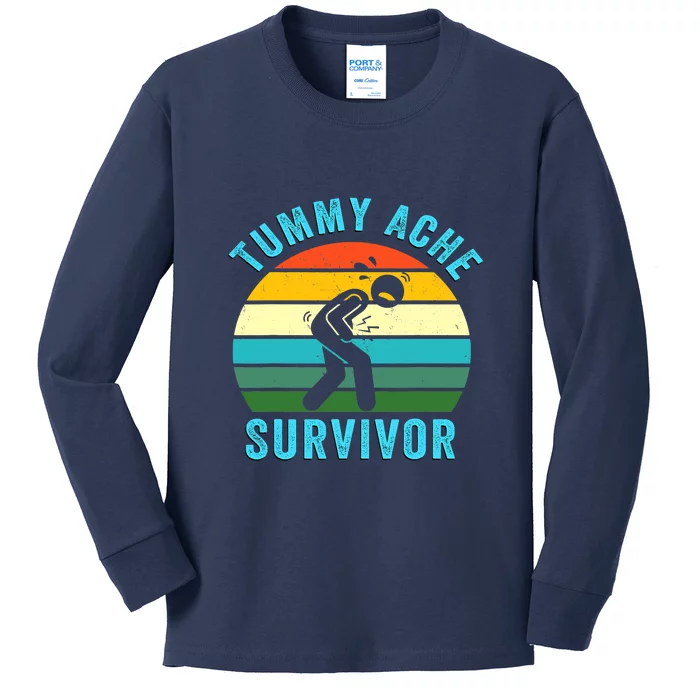 Retro Tummy Ache Survivor Vintage Stomachache IBS Funny Kids Long Sleeve Shirt