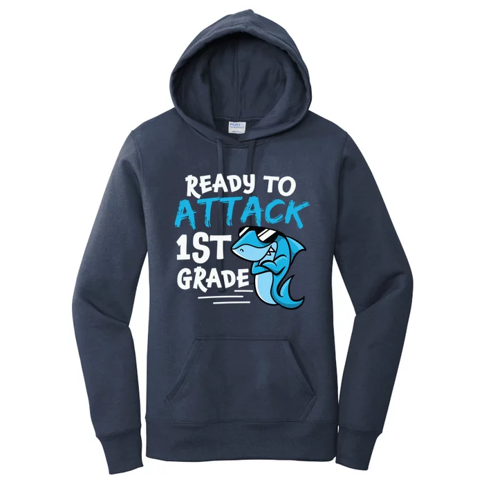 Ready To Attack First Grade Shark Cute 1St Grade Gift Women's Pullover Hoodie