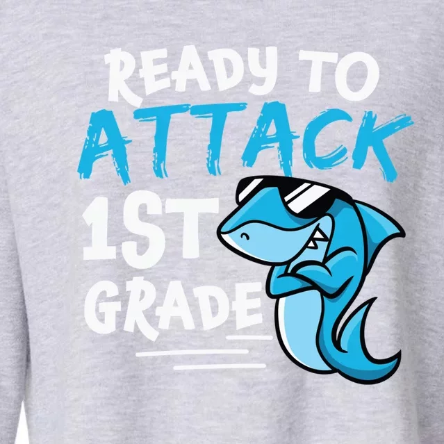 Ready To Attack First Grade Shark Cute 1St Grade Gift Cropped Pullover Crew