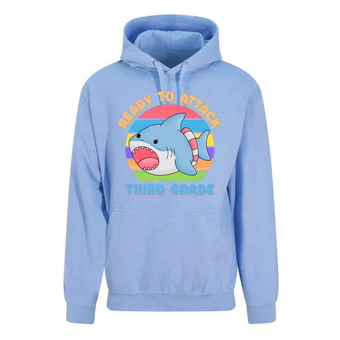 Ready To Attack 3rd Grade Shark Third Grade Teacher Student Unisex Surf Hoodie